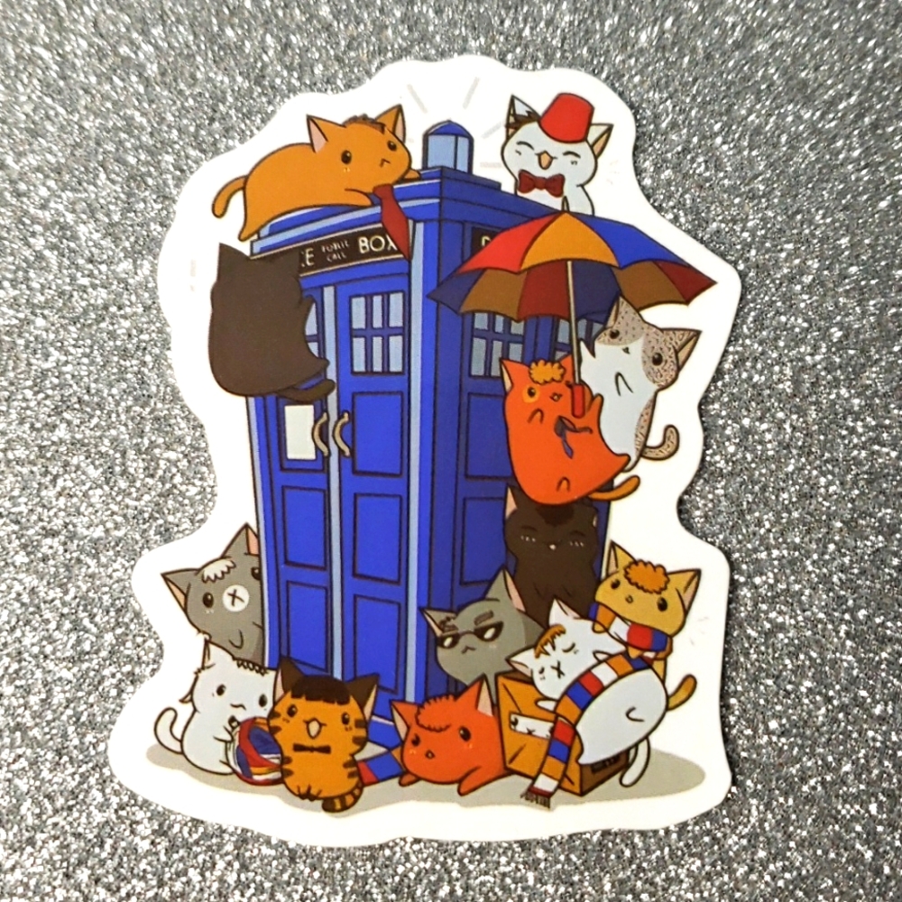 10/$10 DR. WHO Tardis waterproof sticker TV Show Cat